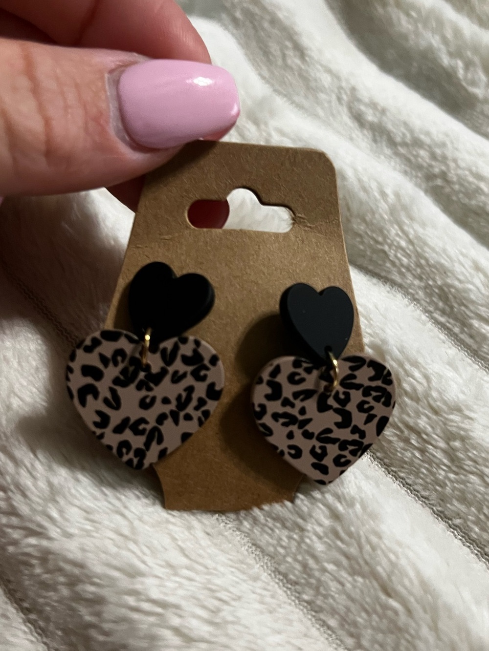 Leopard Heart Drop Earrings - Black and Brown